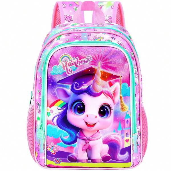 Backpack, 13" Girls Bookbag With Lunch Box, Kids School Backpacks Set For Elementary Preschool Kindergarten- Unicorn