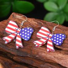 1 Pair 2D Acrylic Flag Design Bowknot Combination Long Earrings, Suitable For Women & Couples, Independence Day Gift, Suitable For Celebrations & Parties - A Pair - View 12