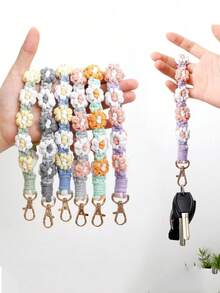 1 件波西米亚风格手工编织雏菊花图案手机挂绳，防丢失斜挎手机带