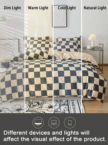 3pcs Checkerboard Pattern Duvet Cover Set (1 Duvet Cover And 2 Pillow Shams), Soft And Skin-Friendly, Suitable For All Seasons - Multicolor - View 8