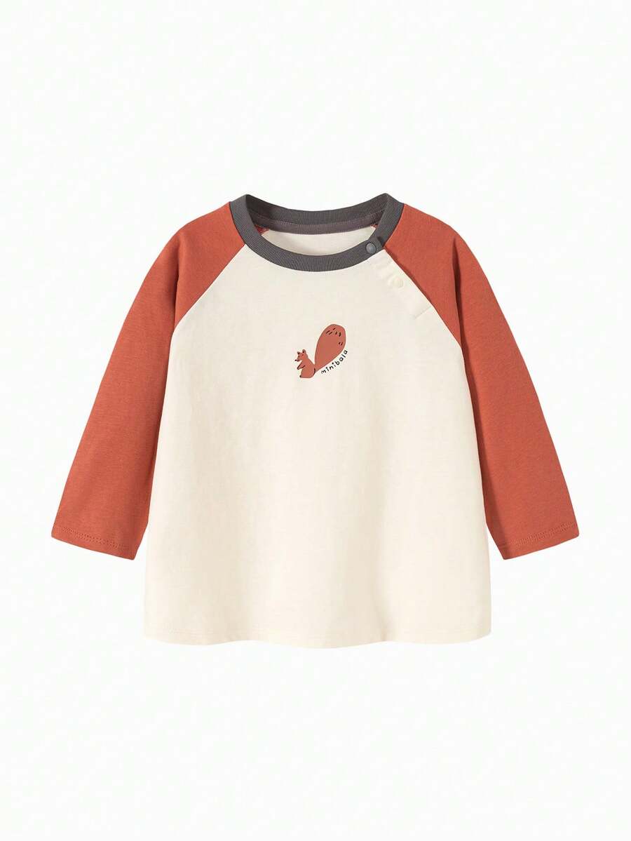 mini bala Baby Girls Contrast Color Raglan Sleeve Cartoon Print Top