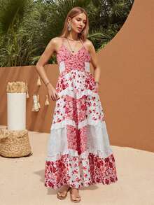 Vestidos de verano para mujer, vestido largo de playa con tirantes finos, estampado floral, estilo bohemio, corte en A, vestido largo fluido para invitada de boda. - Rojo - Ver 2