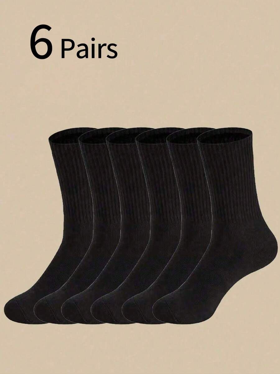 6 pares de calcetines medianos negros para jóvenes y adolescentes, calcetines largos de estilo universitario casual por encima del tobillo - Multicolor - Ver 1