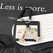 黑色卡套，带有可爱的卡通小猫和小狗，适用于地铁卡、公交卡、火车票、渡轮卡、员工证、门禁卡、学生证、图书证、校园餐卡 - 黑色 - 查看 4