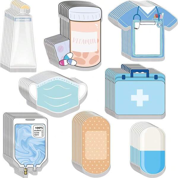 8 pièces de notes adhésives sur le thème des infirmières - des blocs-notes amusants et mignons de style médecin pour les cadeaux scolaires et de bureau - instruments d'écriture en papier multifonctionnels