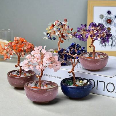 1pc Crystal Tree Decoration, Christmas Tabletop Decor Gift, Home Decor, Desk Ornament, Party Favor, Bedroom Decor, Office Decor, Room Decoration, House Decoration, Desk Accessory, Tabletop Decor, Excellent Teacher Gift, Office Desk Supplies, Pink Decor, Crystal Trinket, Wedding Supplies