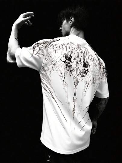 男士夏季复古休闲短袖圆领T恤，涤纶面料，适合运动健身