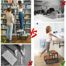 重型两步凳，铁木组合，承重高达 226.8 公斤，木质增高，换鞋，适用于卧室、厨房、浴室 - 灰色/棕色，浴室凳 | 优雅的凳子设计 | 木制凳子 - 棕色 - 查看 6