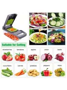 1pc Multifunctional Chopper, 16 In 1 Food Chopper 8 Blades Cutter With Container, Kitchen Vegetable Onion Chopper Slicer, Potato Shredder Salad Chopper,Suitable For Outdoor, Kitchen, And RV Use - Green - View 2