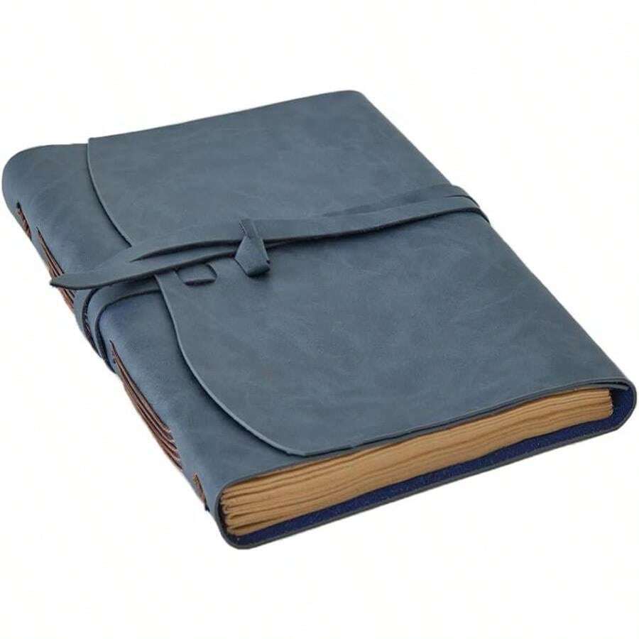 RILIHO Leather Journal Notebooks For Work, A5 Size Diary, 6x81 Inch, Genuine Leather Journals For Writing, Vintage Style Personalized Journal, Ideal For Women And Men, Artists, Travelers, Dark Brown - 藍色 - 查看 1