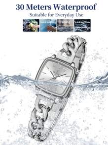 REWARD Reloj de cuarzo para mujer, reloj de pulsera de moda de lujo para dama, pulsera impermeable de acero inoxidable con caja, elegante y versátil para uso empresarial y casual, relojes rectangulares retro