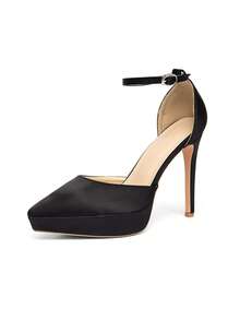 Women's Black Satin Pointed Toe Ankle - Strap Platform Heels Elegant High - Heel Dress Shoes For Evening Party Wedding Formal Events Stylish Footwear Ideal For Spring Summer Autumn Occasions - Black - View 10