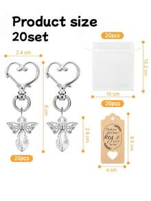 1/5/10/20/30set Silver Angel Wing Pendant Heart-Shaped Keychain Set Holy Communion Gift Key Rings Christening Gifts Keychains Thank You Gifts Teacher Gifts Keychain Car Bag Charm Wedding Favours Party Favors Cute Keychain End Of Year Gifts - Silver 30 - View 13
