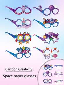 8pcs Rocket Spaceship Astronaut Glasses Costume Accessories, 3D Cartoon Paper Face Decoration, Role-Playing Props, Party Photo Props Halloween