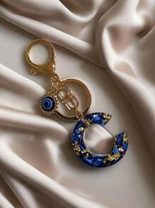 1 PC Bohemian Style Evil Eye Resin A-Z Initials Keychain, Rectangular Initials Decorative Accessories, Lobster Clasp, Mountaineering Buckle, Unisex Fashion Simple Accessories, Wallet, Backpack, Car Pendant Keychain, Suitable For Daily Travel, Holiday Gifts For Friends Or Yourself, Family, Birthday Gifts, Ramadan Gifts School Car Accessories Cute Goth Y2k