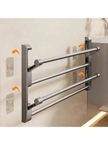 壁挂式拖鞋架 - 铝制，无需钻孔，双层浴室和卫生间鞋子收纳架，带排水功能，节省空间的可折叠设计