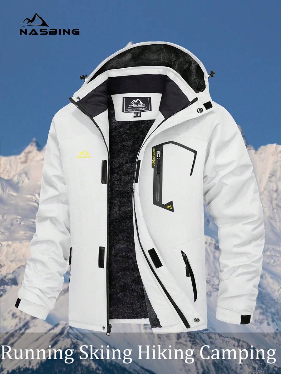 KEFITEVD Men's Fleece Lined Warm Jacket Multi-Pocket Outdoor Work Winter Wear Ski Hiking Camping Jacket - White - View 1