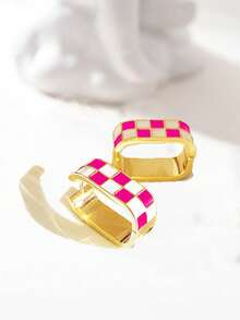 1 对铜镀 14K 金棋盘环耳环，厚度 0.03μm - 彩色 - 查看 2