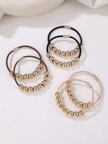 3 件/6 件女士优雅纯色金色仿珍珠发圈，适合日常休闲和假日服装搭配，马尾辫夹，发圈，发绳 - 金色 - 查看 6