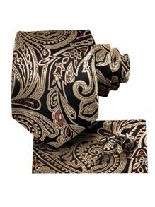 1pc Men's 3pcs Tie Gift Set – 3D Textured Solid Color Necktie + Scarf + Cufflinks, Wrinkle-Free Polyester, Formal Wedding Business Accessory, Stylish Gift For Dad/Boyfriend/Groom