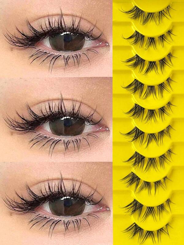 10 pares de pestañas postizas de ojo de gato con banda transparente, estilo zorro naturales y largas con flequillo, adecuadas para maquillaje diario, de fiesta, estilo de ojo de gato y hadas para crear un look glamoroso