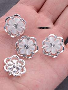 4 Packs Double-Layer Hollow-Out Rhinestone Embellished Cat's Eye Flower Metal Buttons For DIY Fashion Embellishments - Ideal For Shirts, Dresses, Cardigans, Sweaters, Blazers, Coats, And Accessories - Multicolor - View 16