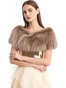 Faux Fur Scarf Wrap For Women, Long Plush Winter Shawl Collar, Warm Convertible Scarf  Neck Warmer, Elegant Evening Cape Bolero - 棕色 - 查看 5