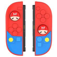 Switch2 Joy-Con Silikonhülle & Retro-Spiel-Cartoon-Daumengriffe für Switch2 Joy-Con - Rot/Blau, niedliches Schnurrbart- und Latzhosen-Design, rutschfestes Gaming-Zubehör als Geschenk
