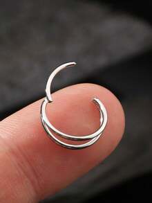 1 Piece Of Double Hoop Earrings, Suitable For Pierced Nose Ring/Earring/Lip Ring/Belly Button Ring Piercing Jewelry 18K Gold-Plated Hypoallergenic Lightweight Silver Double Earrings Punk Style Cartilage Helix Tragus Piercing - Silver - View 10