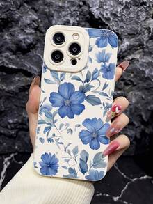 1pc Flower Pattern Full Coverage Shockproof TPU Phone Case Compatible With IPhone Apple 16, 15, 14, 13, 12, 11 Pro Max, Blue - Multicolor - View 1
