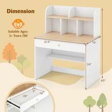 Lifezeal Kids Wooden Study Desk Children Writing Table With Hutch & Drawer White - White - View 7