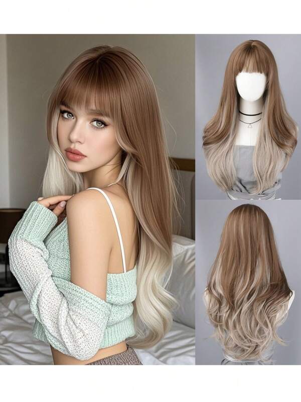 New 26 Inch Fashion Ombre Silver Gray Big Wave Curly Wig, Heatproof Synthetic Braided Fiber Wig With Tassel, Suitable For Daily Life, Parties, Vacations, Music Festivals, Holidays, Gifts