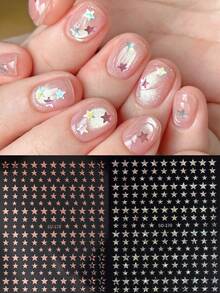 闪亮激光金属银色星星烫金美甲贴纸金色黑白玫瑰金五角星天空指甲贴花自粘 Y2K 指甲饰物美甲装饰 DIY 美甲用品