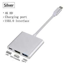 USB Hub 3 In 1 USB C To HDMI-Compatible USB 3.0 Docking Station Type-C To HDMI-Compatible Splitter HUB For  Air Converter - Bạc - Xem 2