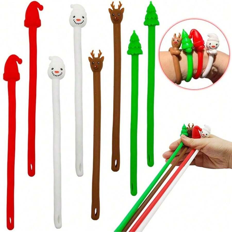 1/2/6/12/24/48 piezas Paquete de juguetes sensoriales de cuerdas elásticas de Navidad con Papá Noel, muñeco de nieve, alce - Excelente para niños, estudiantes, alivio del estrés y juguetes antiansiedad, surtido de regalos de fiesta de Navidad, relleno de piñata, estilo y color aleatorios
