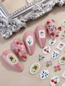 5D Embossed Exquisite Summer Flower Nail Art Stickers Janpan Style Colorful Blooming Daisy Lavender Lily Of The Valley Self-Adhesive Nail Design DIY Manicure Decorations - Gold - View 6