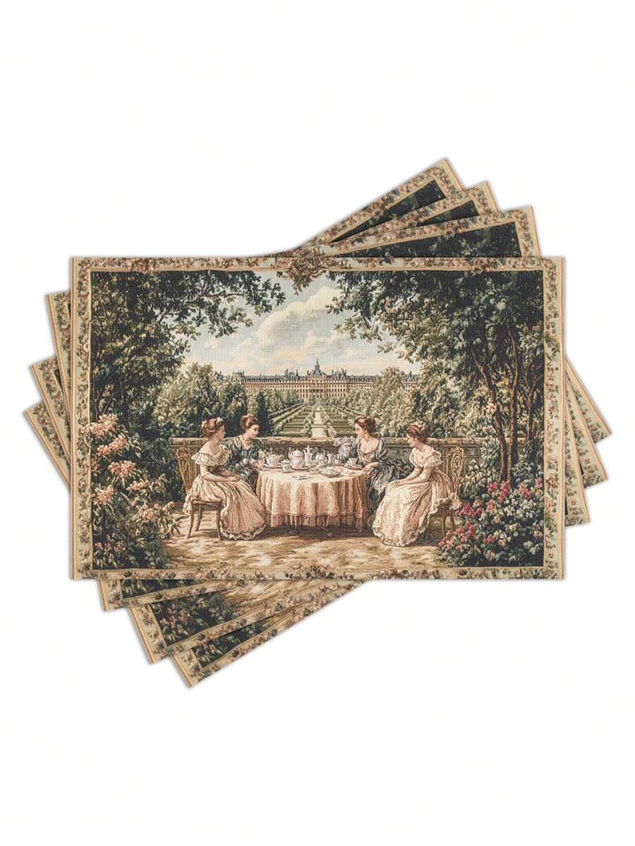 1/4/6/8/12 buah Alas Meja Tapestry Versailles - Alas Meja Poliester Elegan, 12,6x16,5 inci, Ideal untuk Pesta Liburan & Dekorasi Rumah, Alas Meja Persegi Panjang yang Dapat Dicuci, Perlengkapan Meja Liburan | Perlengkapan Meja Elegan | Peralatan Makan Tahan Lama, Dekorasi Versailles - MultiWarna - View 1