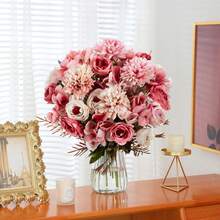 1/3 件人造玫瑰花，玛丽公主玫瑰，法国复古玫瑰，球形菊花，假植物，花束，适用于家居装饰、婚礼装饰、秋季装饰、秋季装饰、房间装饰、厨房配件、餐厅、卧室装饰、浴室配件、派对装饰、万圣节装饰、圣诞节装饰、新年装饰、新娘手捧花、校园装饰、户外花园配件