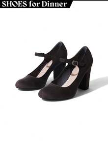 Women's White Wine Rose Gold Black Taupe Beige Grey Lipstick Natural Snake Mary Jane Pumps – Round Toe Ankle Strap Vintage Dress Heels [Size Up Half Size] - 灰色純素絨面革 - 查看 1