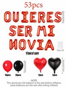 53 件求婚气球套装，包括 16 英寸字母气球，拼写为“OUIERES SER MI NOVIA”，心形气球，适用于求婚主题派对装饰、订婚氛围装饰 - 彩色 - 查看 10
