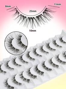 10 对 3D 人造貂皮睫毛，带猫须设计，天然交叉纤维薄翼睫毛延长，适合可爱女性日常和约会化妆条睫毛，睫毛，睫毛，假睫毛 - 眼尾拉長款 - 查看 3
