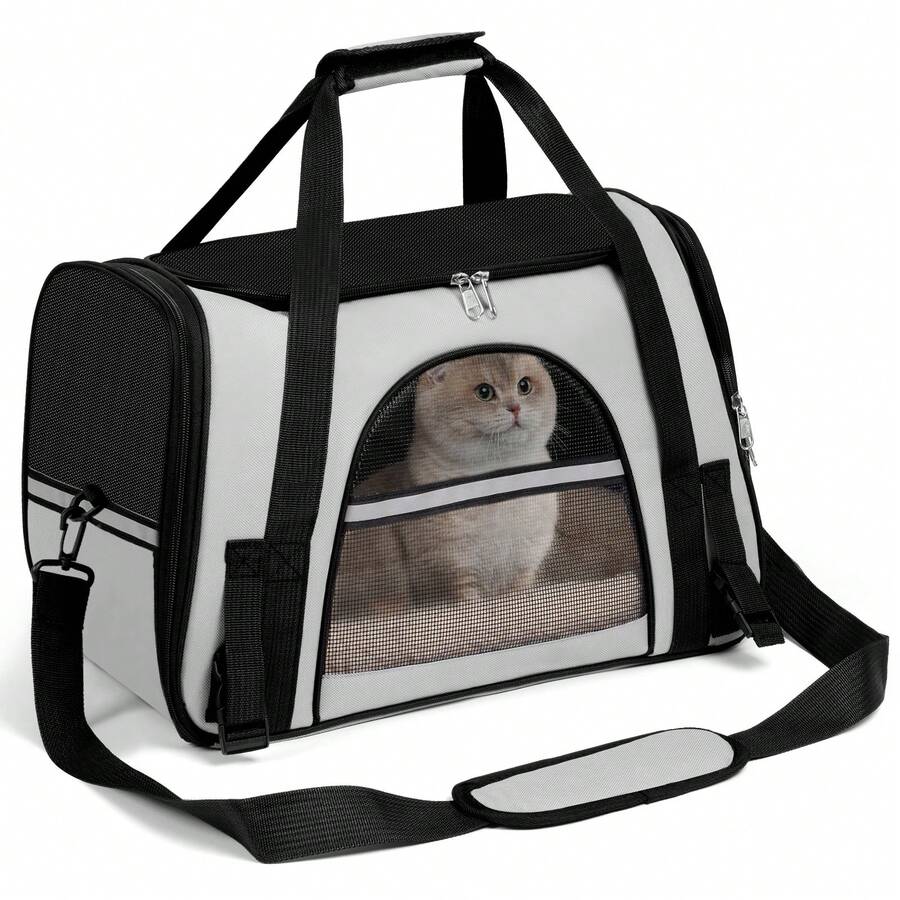 Secure Zipper Anti-Escape Pet Carrier Backpack | Spacious Ventilated Foldable Cat/Dog Travel Bag | Car & Airline Approved Collapsible Cage With Breathable Design - Light Grey - View 1