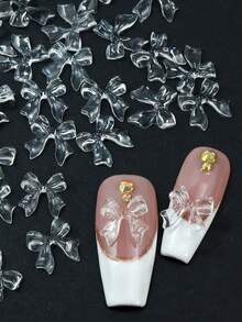 30 piezas de decoraciones de uñas con lazos de cinta transparente, diseño transparente, adecuado para suministros de arte de uñas DIY para mujeres, decoración de salón, gemas para uñas - transparente - Ver 3
