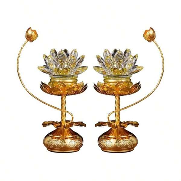 LED Simulated Flame Glazed Lotus Buddhist Lamp, Light Offering Before Buddha, Equipped With Alloy Base - 295inch
