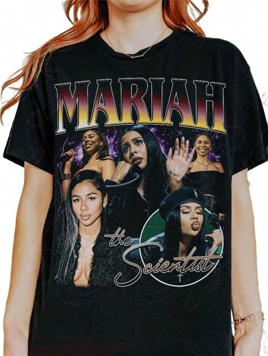 Women Men Mariah Scientist Rapper Young Hip-Hop Tee Tshirt, Women Tee Classic Free Thugs Print Round Neck Short Sleeve T-Shirt Y2K Vintage Streetwear Graphic Oversized Cotton Women TopsLoose And Comfortable - A8 - 查看 1