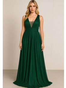 Bridesmaid Dress Graduation Parties Braided On The Bust NLD With Luxurious Shine Sleeveless Olive Marsala Serenity Blue Pink Lilac - 墨綠色 - 查看 2