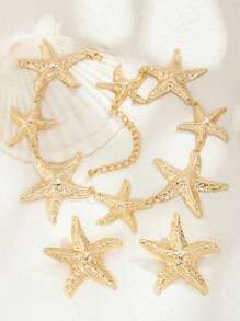 3pcs/Set Fashionable Metallic Texture Starfish Earrings And Necklace Set, Metallic Starfish Stud Earrings, Suitable For Beach Outfits