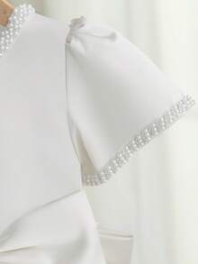 Vestido blanco de alta gama para niñas con gran decoración de moño, vestido de niña de las flores para fiesta de cumpleaños, boda - Blanco - Ver 6