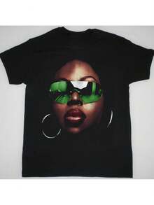 Camiseta con estampado gráfico Angie Stone Face para hombres - Negra, todas las tallas PP360| Diseño de gafas de moda audaz, corte recto, ropa casual y de fitness para todas las estaciones, lavable a máquina, ropa casual| Escote redondo| Tela duradera - Negro - Ver 2