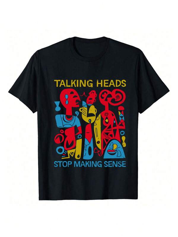 T-shirt con slogan "TALKING HEADS STOP MAKING SENSE" - T-shirt estiva casual, comoda, a maniche corte, girocollo, 100% cotone, 190 g/m²